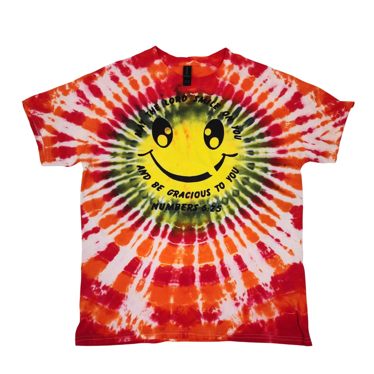 Tie-dye smiley face w/Bible verse